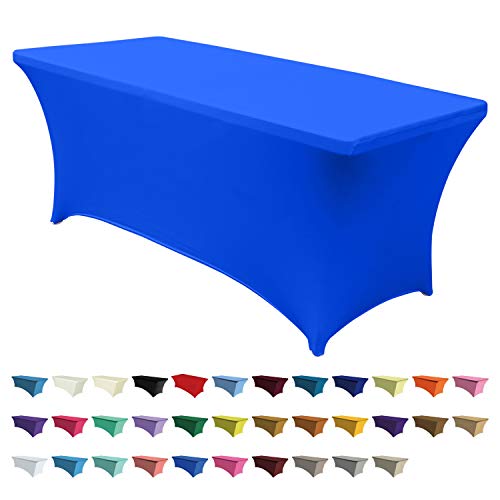 ABCCANOPY 6 FT Royal Blue Spandex Table Cover Stretch Fitted Wrinkle Resistant Tablecloth Reuse for Rectangular Folding Table Patry Event Wedding Banquet Protector