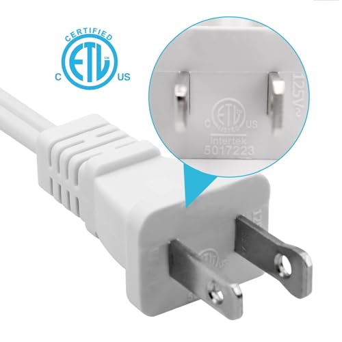 Image of 2 Pack 5ft 2 Pin Extension Cords, US Male /Female Power Cord for NEMA 5-15P to NEMA 5-15R (5ft) White