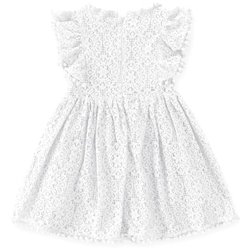 Image of BGFKS Baby Girl Tutu Dress Elegant Lace Pom Pom Flutter Sleeve with Flower Headband Set