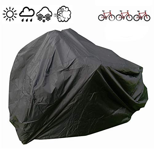 Housse de vélo, 190T légère portable étanche pour l'extérieur d'intérieur de stockage 3 Vélos Fucnen Heavy Duty Vélo couvertures anti poussière pluie Neige Vent protection UV, Noir