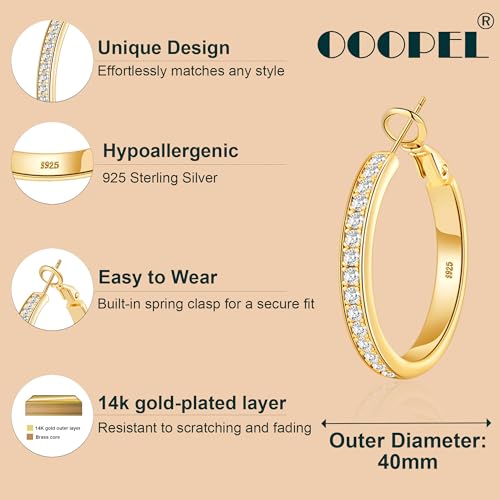 OOOPEL Large Rhinestone Hoops Sparkly Big CZ Hoop Earrings for Women Non Tarnish 925 Sterling Silver/Gold Plated Rhinestone Earrings for Sensitive Ears 20/30/40/50/60/70mm4