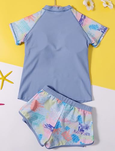 Image of SEAUR Girls Rash Guard Swimsuit Short Sleeve Swim Top and Shorts Kids 2 Piece Bathing Suit Sun Protection Beach Swimwear