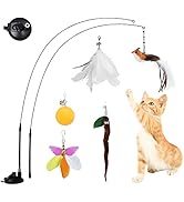 Jetczo Cat Feather Toys, Interactive Cat Toy with Super Suction Cup Detachable 5 PCS Feather Repl...