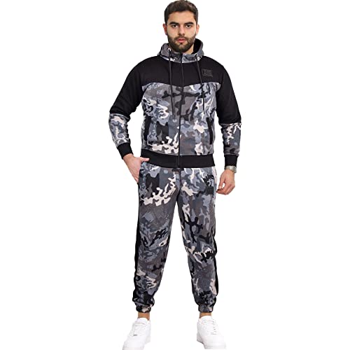 A2Z Mens Tracksuit Hoodie with Joggers Camouflage Sweatpants - T.S Camo 602 Charcoal._XL