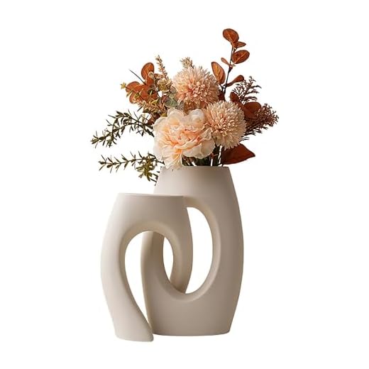 Juego de 2 Jarrones Donut Jarron de Ceramica Hueco Circular Jarrón de Cerámica Blanca con Textura Mate Jarrón Blanco Minimalista para Decoración de Hogar, Oficina y Cocina, Jarrón Boho