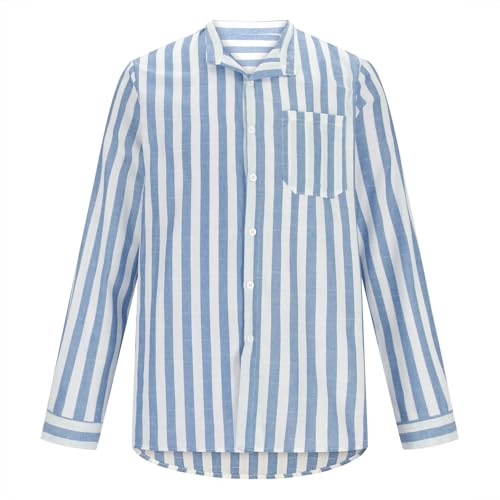 Men's Long Sleeve Button Down Shirts Casual Striped Collared Fall Tshirt Fashion 2024 Cotton Work Office Clothes3