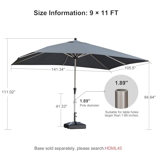 PURPLE LEAF 9' x 11' Rectangle Paito Outdoor Umbrella for Patio, Aluminum Table Umbrella for 3 Year Fade Resistant, Sturdy Pool Market Umbrella for Deck Garden, Patio or Lawn