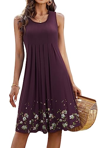 Image of KILIG Women Soft Casual Beach Sundress Floral Pleated Vintage Tank Dress 2026