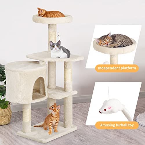 Image of BestPet | 36 inch Cat Tree Tower | Beige | Sturdy Multi-Level Cat Tree