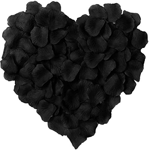 Kesio Lot de 1 000 pétales de rose artificiels en soie pour confettis de mariage, mariage, fête prénatale, hôtel, maison, fête de Saint Valentin (noir) Cover