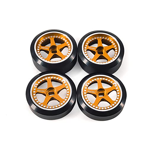 Abendor 4Pcs Rc Drift Wheels and Drift Tires for 1/28 Wltoys K969 K989 P929, Alloy Rc Drift Car Wheels with Hard Rubber Tires for 1/28 Kyosho Mini-Z Mini-Q HGD1 HGV1(Gold)