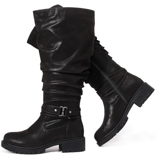 Luoika Women's Extra Wide Calf Knee High Boots, Plus Size Slouchy Knee-High Boots Wide Width Low Heel Winter Boots.