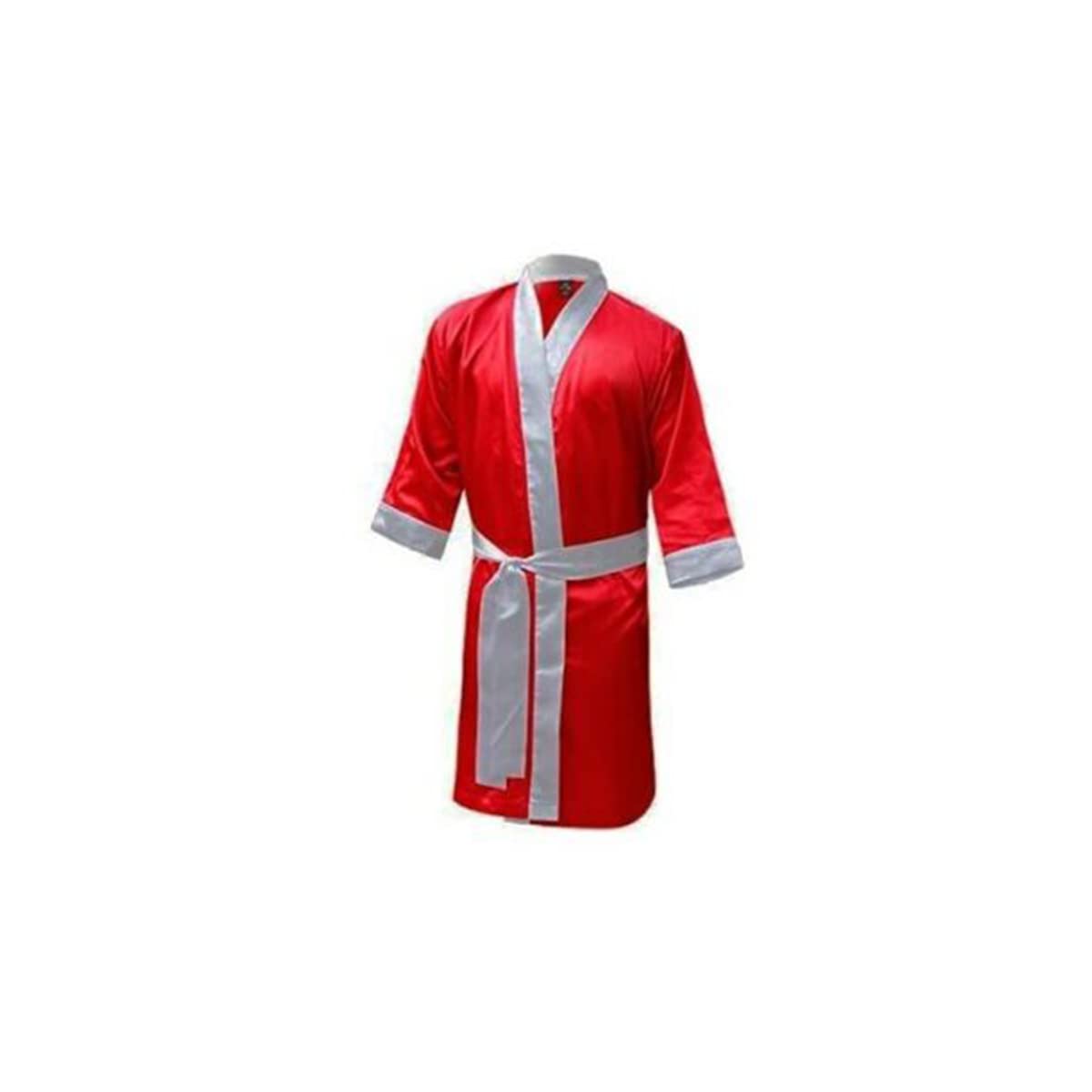 Maxx® MEN HOODED SATIN BOXING ROBE MUAY THAI BOXING KICK BOXING MMA UFC BOXING v (M, Red Silver)