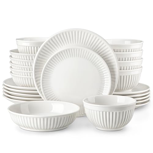MALACASA Service de Table 6 Personnes, 24 Pièces Services de Vaisselle en Porcelaine, Set de Vaisselle avec 6 Assiettes à Plates, Assiettes à Dessert, Bol...