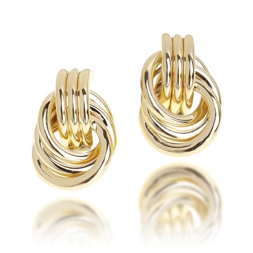 Jean Beau Chunky Gold Stud Earrings for Women Trendy Gold Plated Dangle Drop Wedding Prom Birthday Fashion Jewelry Gift