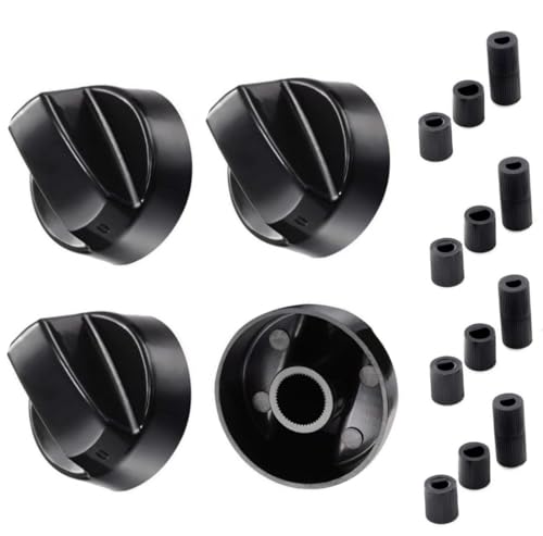 Boutons Rotatifs Universels pour Cuisinière,Four et Plaque de Cuisson,4 Pièces Noirs avec 12 Adaptateurs - Diamètre 38 mm - Boutons de Rechange Compatibles...