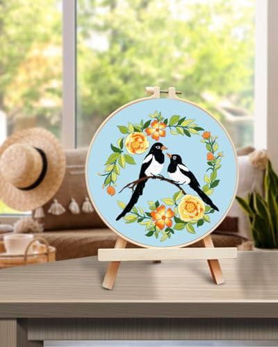 Image of TINDTOP Embroidery Kit for Beginners Adult, Bird Embroidery Kit | Include Embroidery Cloth Hoops Threads for Craft Lover Hand Stitch with Embroidery Skill Techniques