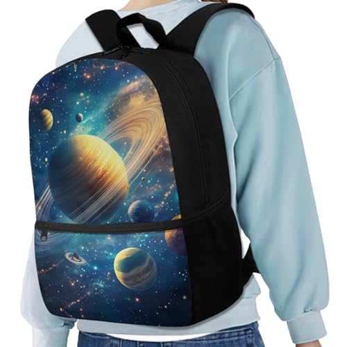 Space Galaxy Backpack for Boys Kids Backpack with Lunch Box Water Bottle Holder Large Pencil Pouch and Leather Bookmark 5 Pcs Set 17" Sturdy Bookbag with Front Pocket for Elementary Girls2