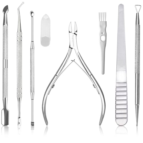Pingispower Juego de herramientas para cutículas, 7 piezas profesional de corte de cutículas con empujador de cutículas, herramienta de manicura duradera de acero inoxidable de para uñas