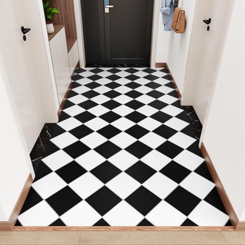 Skyblur Black and White Peel and Stick Bathroom Floor Tiles