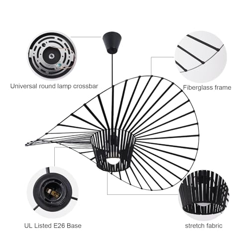 Image of Modern Black Woven Chandelier, 47.2 inch Farmhouse Coastal Hat Pendant Light Fixtures Matte Black Handwoven Shade Boho Pendant Hanging Lamp for Dining Room Kitchen Bedroom Foyer Hallway living room