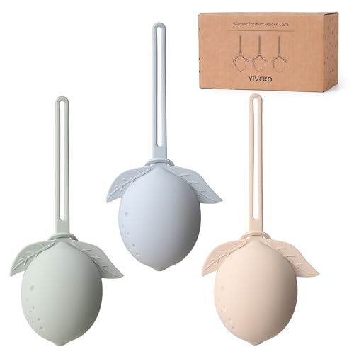 Image of Silicone Pacifier Holder Case Binky Holder Baby Silicone Pacifier Case for Boys Girls Portable Paci Pouch for Newborns 3 Pack-Ivory+Sage+Baby Blue