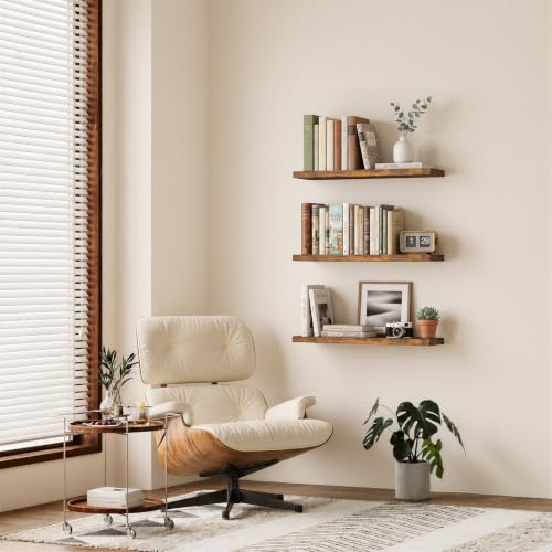 Image of BAYKA Floating Shelves, 35.4 inches Long Wall Mounted Rustic Wood Shelves for Bathroom, Bedroom, Living Room, Kitchen, Office, Hanging Shelf for Books /Storage /Decor(Rustic Brown,Set of 2)