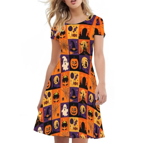 Image of Forchrinse Summer Dresses for Women Crew Neck Short Sleeve Midi Dress Casual Beach Vacation Sundress