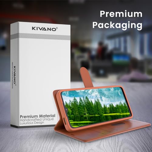 Image of KIVANO LUXE Compatible for Realme Narzo 80 Lite 5G / Realme C73 5G / Realme C75 5G Luxury Handmade Leather Magnetic Flip Folio Case | Card Holder & Kickstand | Slim Protective Cover | Unisex - Brown