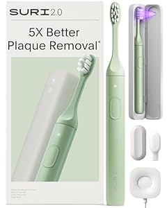 SURI 2.0 Sonic Electric Toothbrush with Pressure Sensor & UV-Cleaning Travel Case | 40+Day Battery | Designed in London | Electric Toothbrush for Adults | Travel Toothbrushes | Tooth Brush | Green