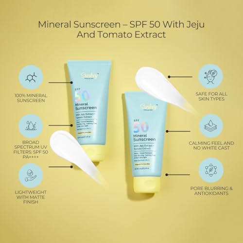 Sunkey Mineral Sunscreen SPF 50 PA++++ With Jeju And Tomato Extract | Non-nano | Lightweight | No White Cast | Water & Sweat Resistant