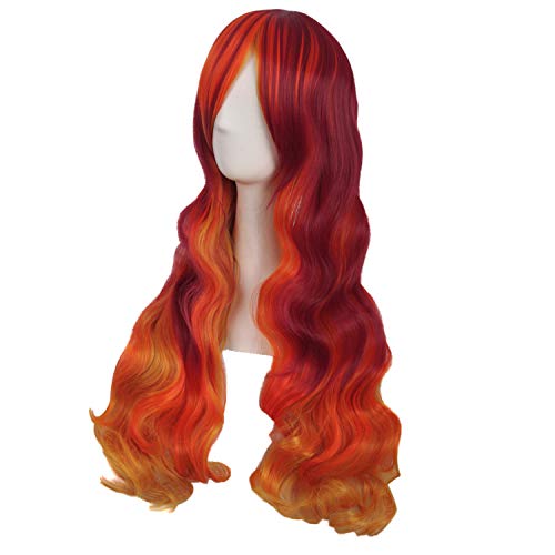 Image of MapofBeauty 28 Inch Long Wavy Harajuku Style Cosplay Wig, Orange /Red /Yellow | 70 cm Beautiful Wig