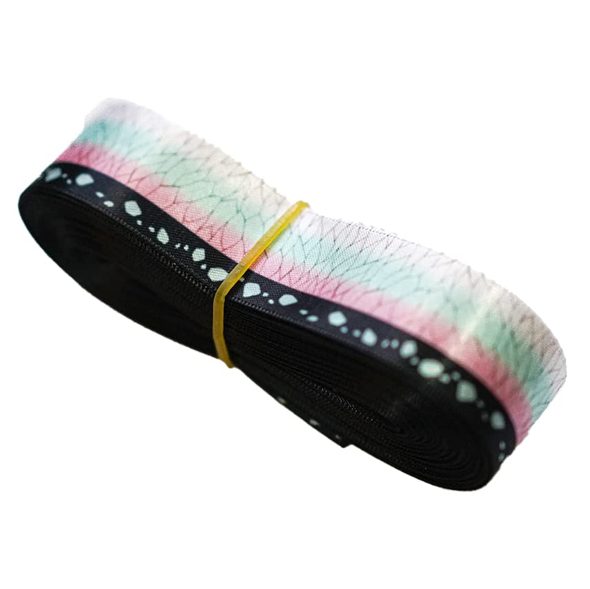 Demon Slayer Ribbon 5PCS 1"x 2Yd/1"x 10Yd Ribbon Assortment for Gift Packaging, Anime Cosplay Kimetsu no Yaiba Gift Packaging Hair Bow Ponytail Rope for Girls Cosplay Daily Wear (Kochou Shinobu)