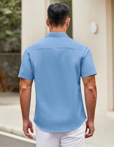 Image of COOFANDY Mens Short Sleeve Casual Button Down Shirts Summer Untucked Dress Shirts with Pocket