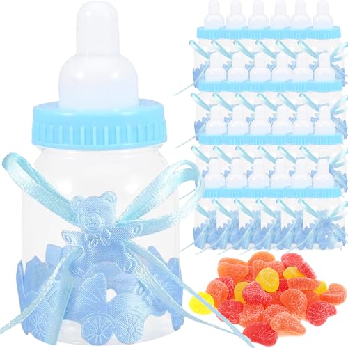 MINGZE 24 pièces Bonbons Bouteilles Cadeau, Mini Petite Biberon et Etiquettes Oursons Bouteille Cadeau Boîte Cadeau de Baptême Bouteille a Bonbon Party...