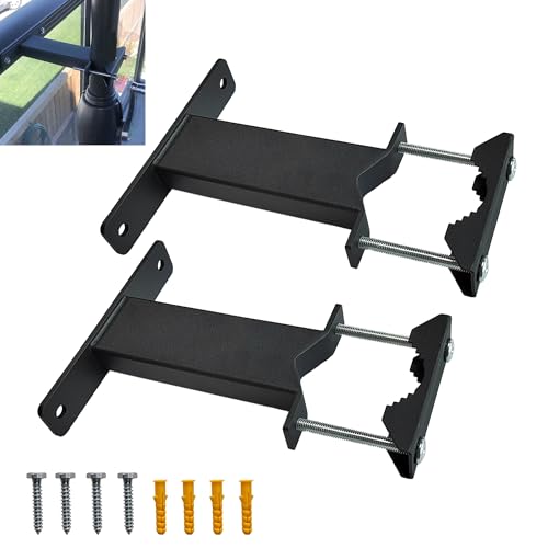 VANROUG 2Pcs Patio Umbrella Holder Clamp Outdoor Umbrella Deck Mount, Adjustable Metal Umbrella Stand Umbrella Poles Clamp Railing Mount for Balcony, Courtyard, Black