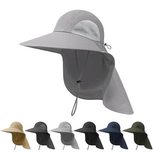Image of NPJY Sun Fishing Hats with Neck Flap for Men Women UV Sun Protection Safari Hat Wide Brim Bucket Hat