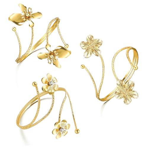 RIOSO Gold Arm Cuff Arm Band Cuffs Bangles Coil Butterfly Flower Bracelets Accessories Upper Arm Bracelet Jewelry for Women
