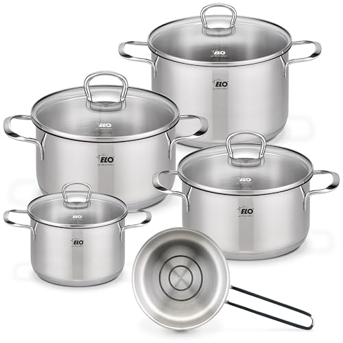 ELO Jaspis Topfset Edelstahl 5-teilig – Hochwertiges Kochtopf Set mit Öl-Dosiersystem & Glasdeckel – Energiesparendes Kochtopfset Induktion