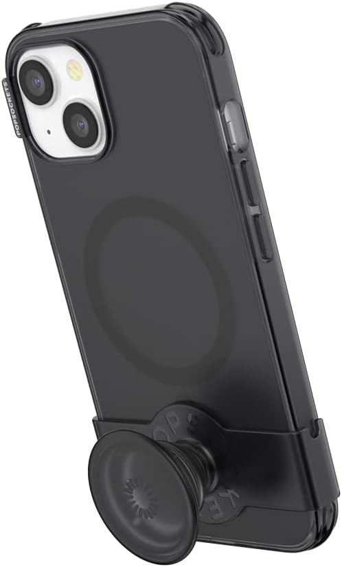 PopSockets iPhone 14 Case with Phone Grip and Slide Compatible with MagSafe, Phone Case for iPhone 14, Wireless Charging Compatible - Transluscent Black