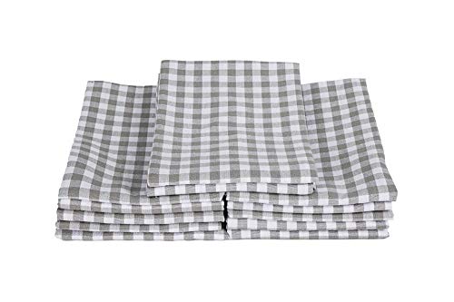 DG Collections Cotton Dinner Napkins, 100% Cotton (Size: 20x20 Inch), Check Design Napkins, Reusable Napkins, Oversize Cocktail Napkins Table Napkins-Grey with White- Set of 12