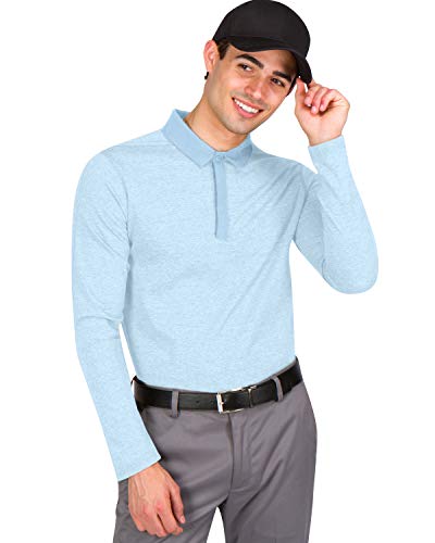 Three Sixty Six Long Sleeve Polo Shirts for Men - Menâ€™s Dry Fit Golf Polos - UPF 30 with 4 Way Stretch Slate Blue