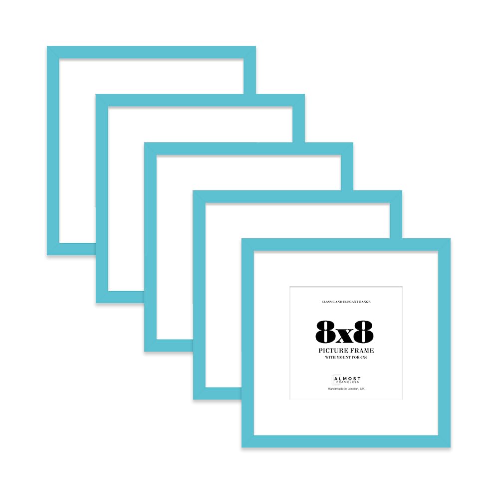 8x8 Turquoise Picture Frame with Mount for 6x6 Photos, Prints - Modern Square Wall Frame, Set of 5