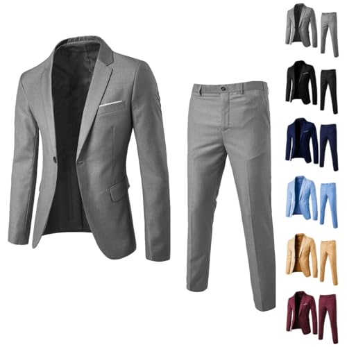 Aniywn Men's Slim Fit 2 Piece Suit, Button Solid Dress Suit Jacket Blazer and Pants Set Mens Business Wedding Party Suit Set
