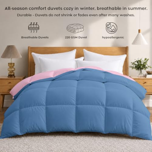 Image of AYKA Reversible Comforter 220 GSM Microfiber Reversible AC Comforter /Blanket for Winter /Quilt /Dohar /Duvets for King Size Blanket /Comforter Double Bed (Cameo & MedBlue, 60 * 90 inch)