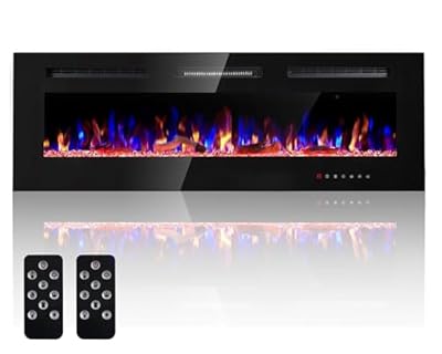 Uthfy 50" Electric Fireplace,1500W Recessed & Wall Mounted Fireplace Heater & Linear Fireplace,6 Flame Colors & 9 Ember Bed Colors, 2 Remote Control,8H Timer,Adjustable Thermostat, Black (HY-HW50)