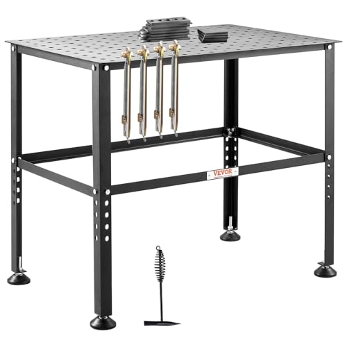 VEVOR Table de Soudure 914,4x609,4 mm Établi de Soudage Robuste Capacité de Charge 363 kg Acier au Carbone, avec Trous de Fixation, Patins Antidérapants, pour Travaux Réparation Assemblage Soudage
