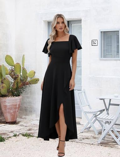 Image of LightlyKiss Women's Square Neck Backless Dress High Slit Wedding Guest Dress Formal Cocktail Party Dress