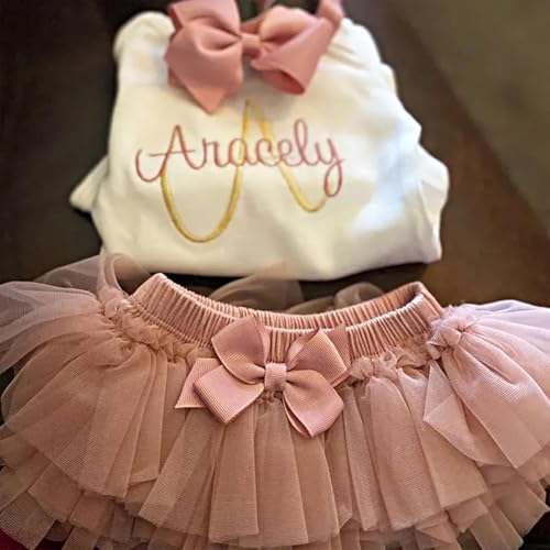 Custom Newborn Baby Girl Outfits With Name,Personalized Coming Home Clothes With Romper+Tutu Skirt+Headband Perfect Gifts For Baby Girl Shower Christmas2