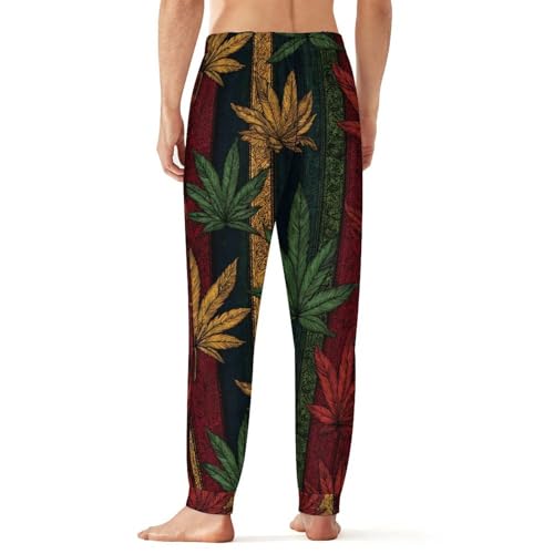 Rastafarian Weed Leaf Men's Pajama Bottoms Sleep Lounge Soft Comfy Pants Sleepwear3